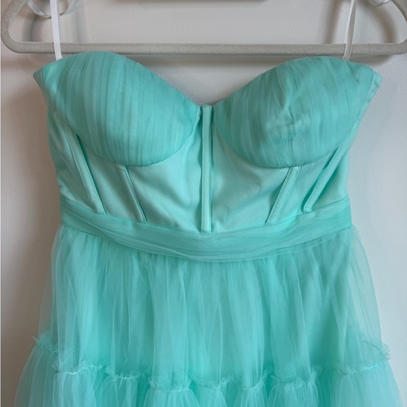 Lulu's Strapless Tulle Gown Maxi Dress in Teal Green - Picture 2 of 11
